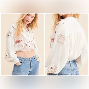 NWT Free People & One Teaspoon Gypsy Wanderer Embroidered Crop Top Ivory Boho
